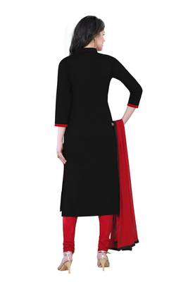 Black Cotton Embroidered Semi Stitched Salwar With Dupatta 2
