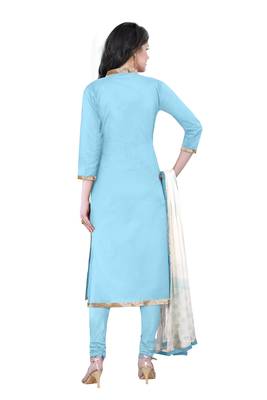 Blue Cotton Embroidered Semi Stitched Salwar With Dupatta 2