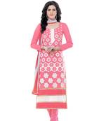 Pink Cotton Embroidered Semi Stitched Salwar With Dupatta