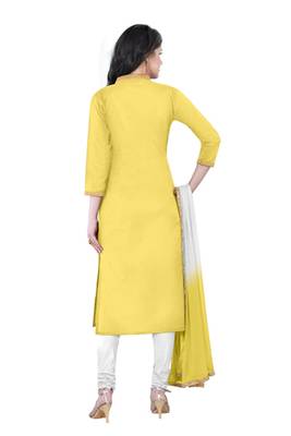 Yellow Cotton Embroidered Semi Stitched Salwar With Dupatta 2