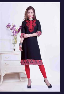 Black embroidered rayon and cotton stitched kurti 1