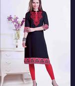 Black embroidered rayon and cotton stitched kurti