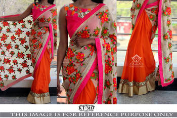 multicolor embroidered georgette saree With Blouse 1