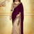 Golden-dark pink purple plain velvet - Brasso saree with blouse
