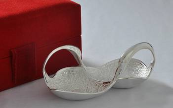 Silver polish double duck shape brass mouth freshener deepawali gift with box n 2 spoons 1