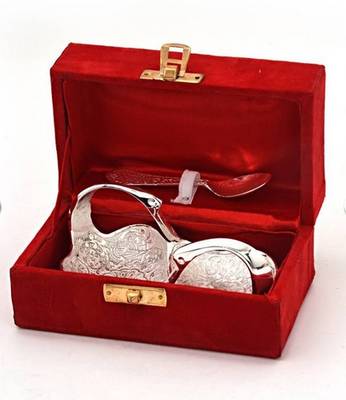 Silver polish double duck shape brass mouth freshener deepawali gift with box n 2 spoons 3
