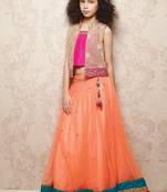 Orange and ranipink kids ethnic embroidery gown
