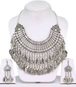 Classic Ethnic Silver Oxidised Heavy Necklace with Earings for Dandiya and Garba