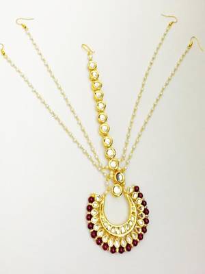 Maroon Golden Kundan Work Maang Tikka 1
