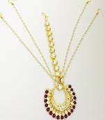 Maroon Golden Kundan Work Maang Tikka