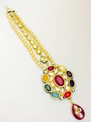 Multicolor Navratan Kundan Pearl Maang Tikka 1