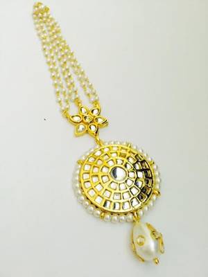 Golden Kundan Work Pearl Maang Tikka 1
