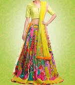 Multicolor printed silk unstitched multicolor lehenga