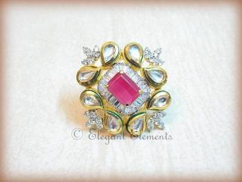 New Fusion art, kundan and ad stud adjustable ring 1