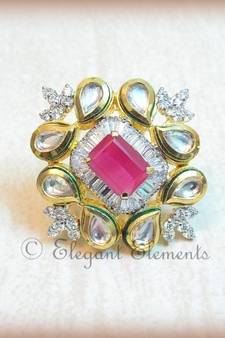 New Fusion art, kundan and ad stud adjustable ring