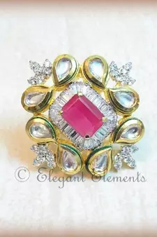 New Fusion art, kundan and ad stud adjustable ring