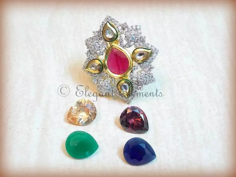 New Fusion art, kundan and ad stud changeble stone ring