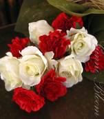 Bunch of Artificial Roses and Carnations (Red and White)