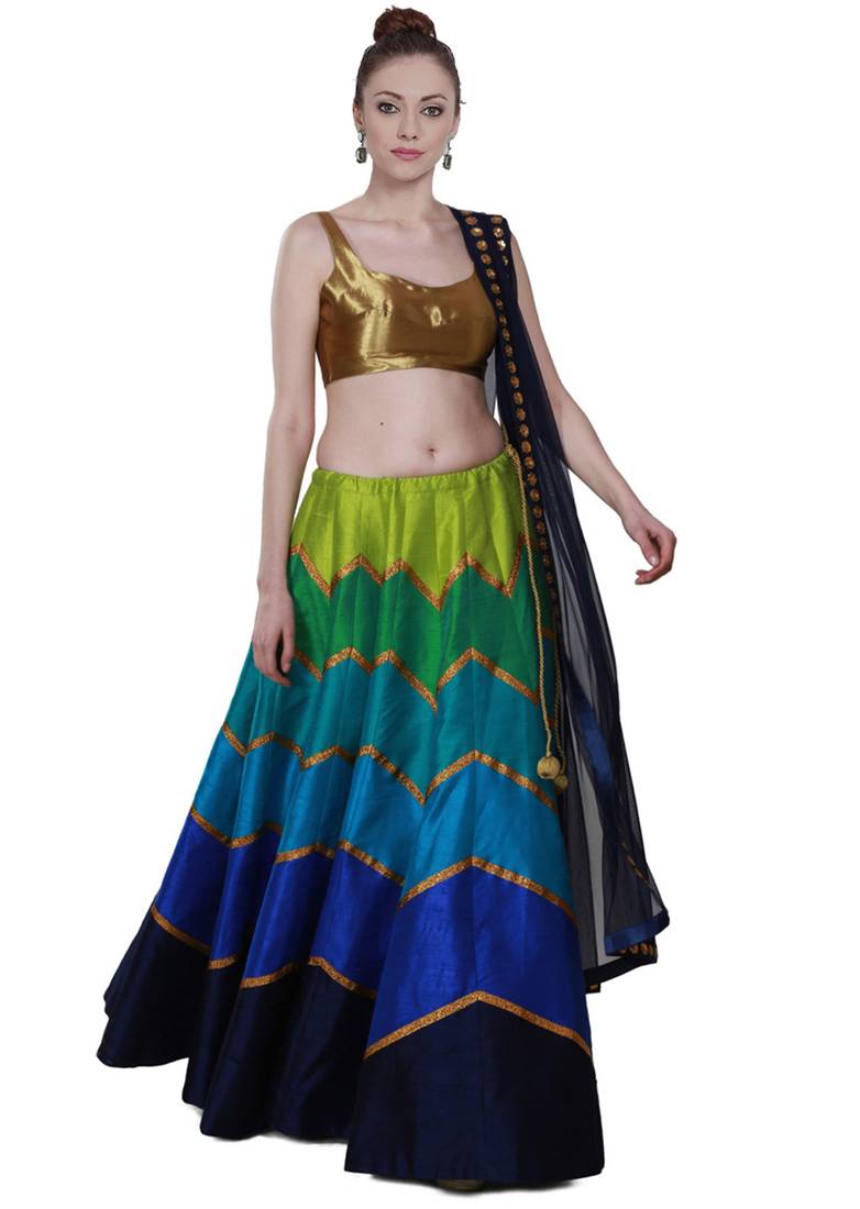 Multicolor printed art silk unstitched multicolor lehenga