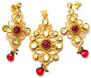 Premium kundan and CZ fusion pendant set 1