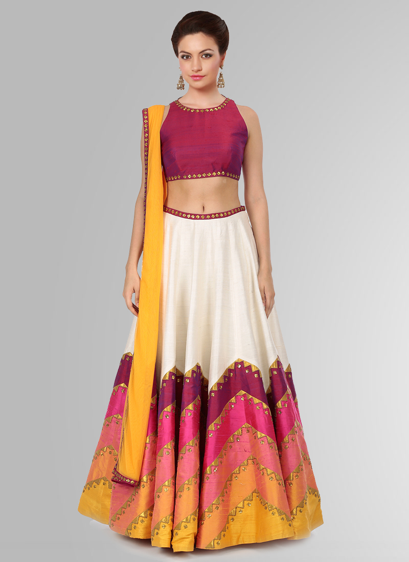 Raw silk lehenga with the short choli