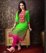 Buy Parrot & Pink Colour cotton embroidered kurta & kurti