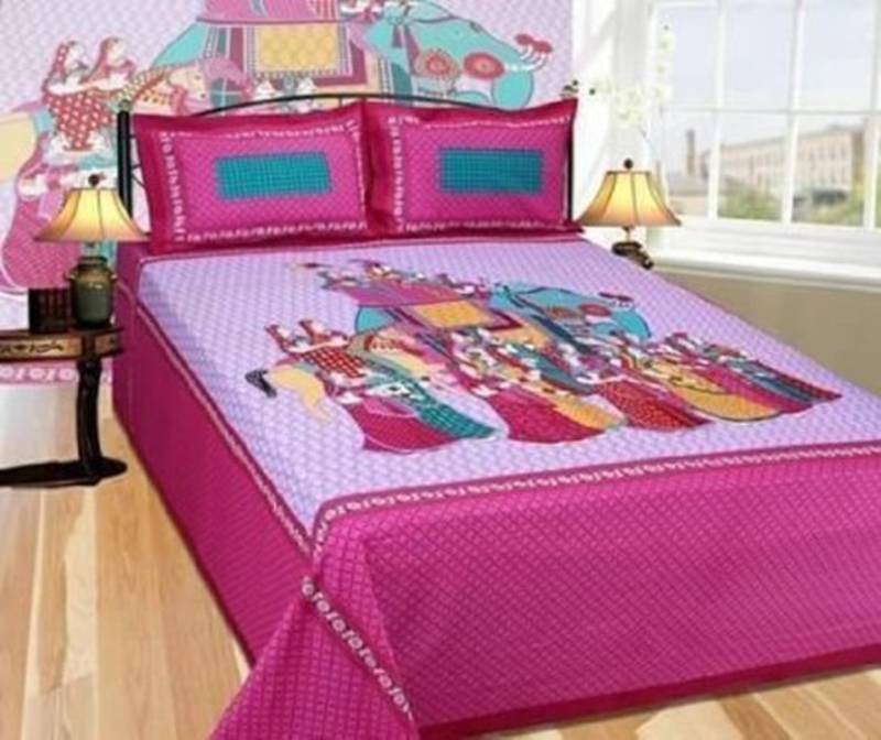 multicolor cotton printed cartoon bedsheet with pillow covers