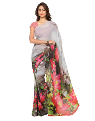 grey printed georgette saree With Blouse 1