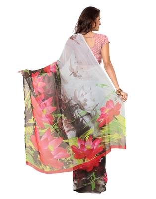 grey printed georgette saree With Blouse 2