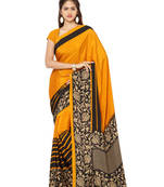 gold printed crepe saree With Blouse