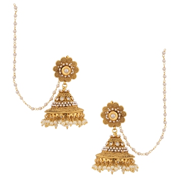 Jhumka Pearl Polki Flower Jhumki South Indian Style Earring Jhumka Pearl Polki Flower Jhumki South Indian Style Earring Adiva 846838