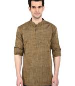 Brown plain banarasi blended khadi kurta pyjama