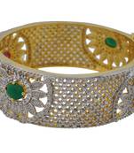 Elegant Red Green Floral Design Broamerican Diamond Kada Bangle Gold Plated