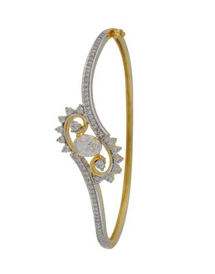 Affinity Jewellers Single Line Design With White Oval Stone Gold Plated 2
