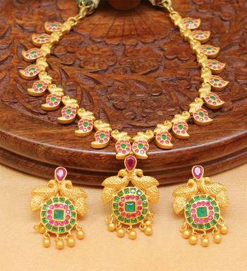 Beautiful Designer Matt Finish Peacock  Necklace Set 1