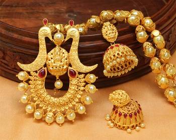 Beautiful Designer Matt Finish Temple Necklace Set 1