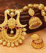 Beautiful Designer Matt Finish Temple Necklace Set