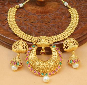 Beautiful Designer Matt finish Temple necklace set 1