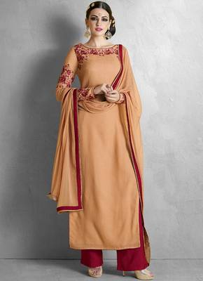 Orange Georgette Embroidered Semi Stitiched Salwar With Dupatta 1
