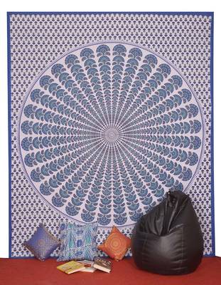 Blue Printed Cotton Bed Sheet With Covers 1