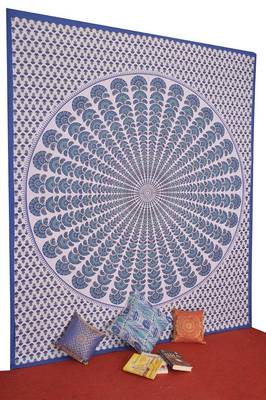 Blue Printed Cotton Bed Sheet With Covers 2