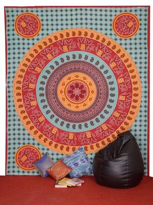Turquoise Printed Cotton Bed Sheet With Covers 1