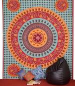 Turquoise Printed Cotton Bed Sheet With Covers