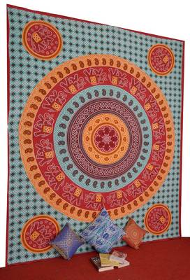 Turquoise Printed Cotton Bed Sheet With Covers 2