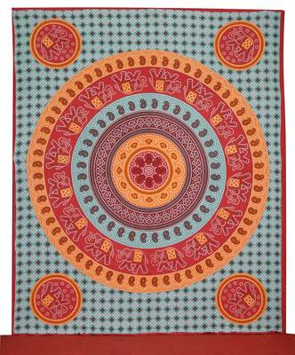 Turquoise Printed Cotton Bed Sheet With Covers 3