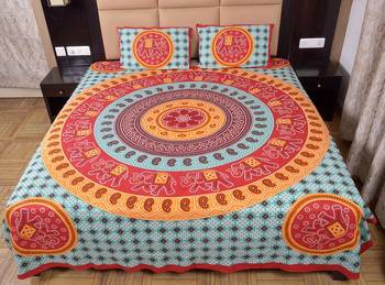 Turquoise Printed Cotton Bed Sheet With Covers 4