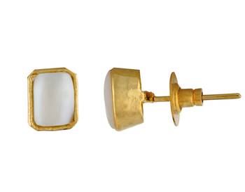 Cute Square Single Stone Pearl American Diamond Ad Studs Tops Gold Plated 1