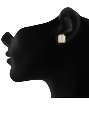 Cute Square Single Stone Pearl American Diamond Ad Studs Tops Gold Plated 3