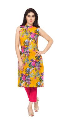 Orange printed faux crepe stitched kurti 1