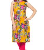 Orange printed faux crepe stitched kurti